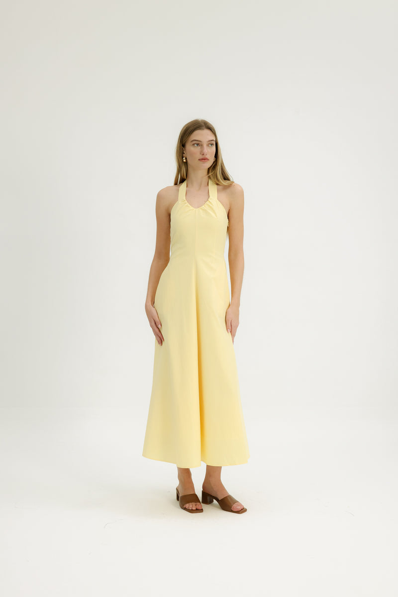 Thyme Halter Dress in Butter Yellow  Gnue