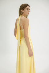 Thyme Halter Dress in Butter Yellow