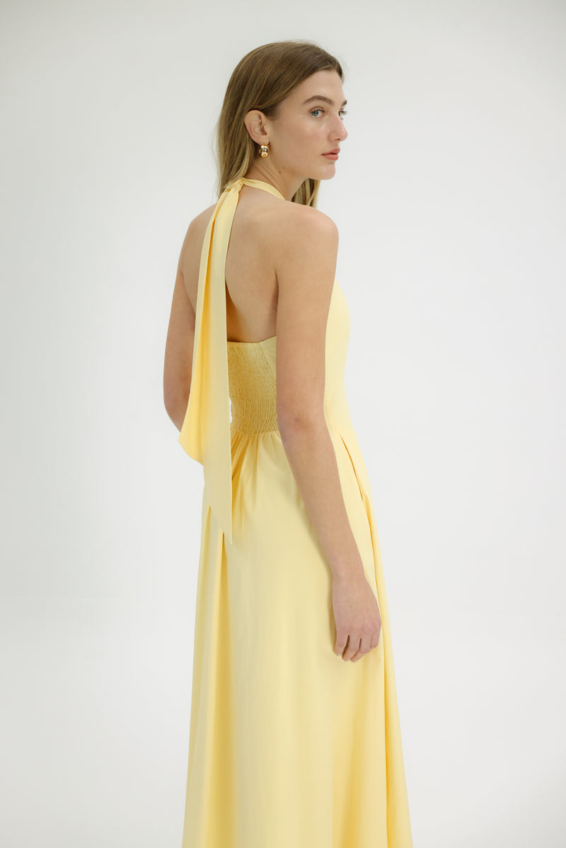 slim fit dress slacks Etsy- Halter Neck Dress (Butter Yellow) – mynomad main image 0