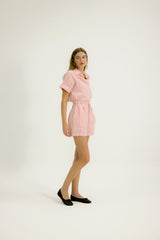 Viola Sleeved Romper in Pink Stripe