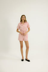 Viola Sleeved Romper in Pink Stripe