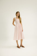 Rebecca Square Neck Dress in Pink Stripe