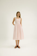 Rebecca Square Neck Dress in Pink Stripe