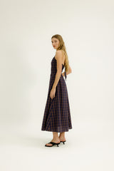Thyme Halter Dress in Raisin Plaid