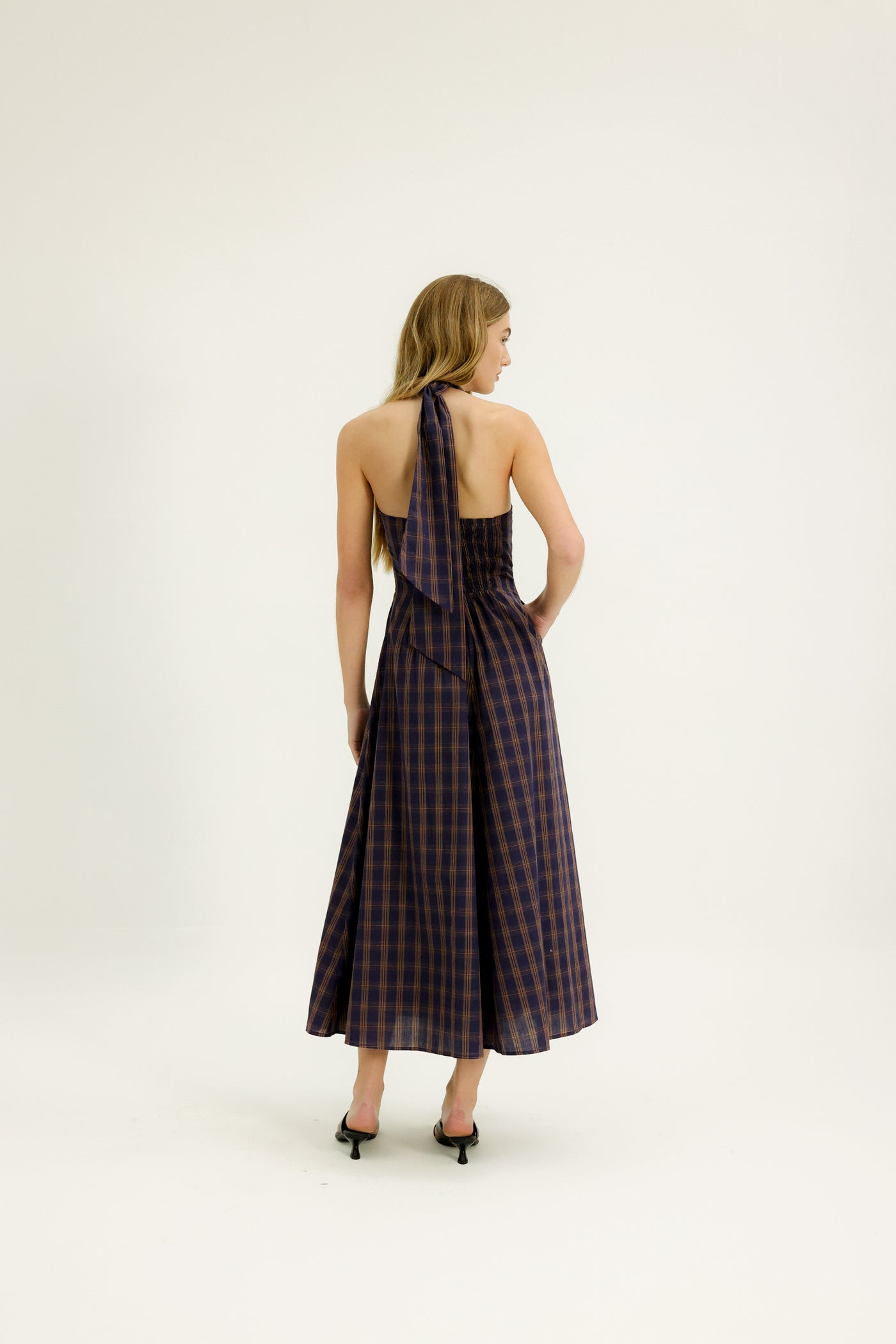 Thyme Halter Dress in Raisin Plaid  Gnue