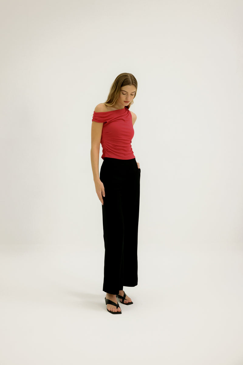 Viktoria One Shoulder Jersey Top in Poppy Red – Génue