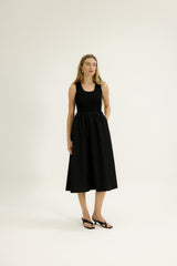 Serenity Shirred Dress in Black