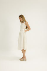 Rebecca Square Neck Dress in Taupe Stripe