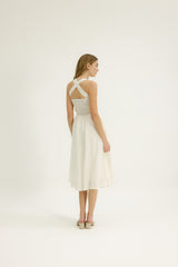 Rebecca Square Neck Dress in Taupe Stripe