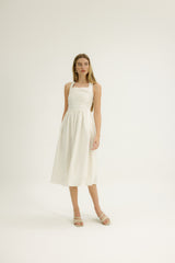 Rebecca Square Neck Dress in Taupe Stripe