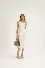 Rebecca Square Neck Dress in Taupe Stripe