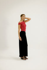 Viktoria One Shoulder Jersey Top in Poppy Red