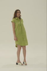 Oliver Double Pocket Linen Short Dress in Pear