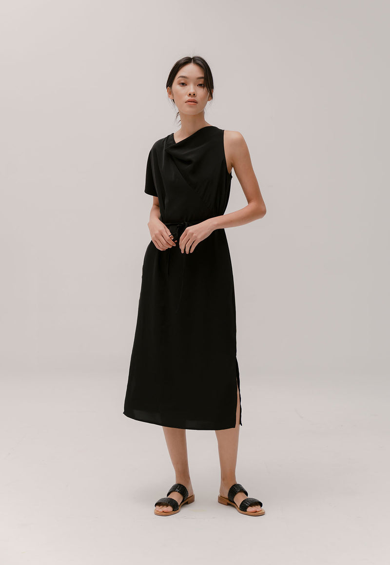 chloe asymmetrical dress Chloe Satin Asymmetrical Dress With Lace Trim