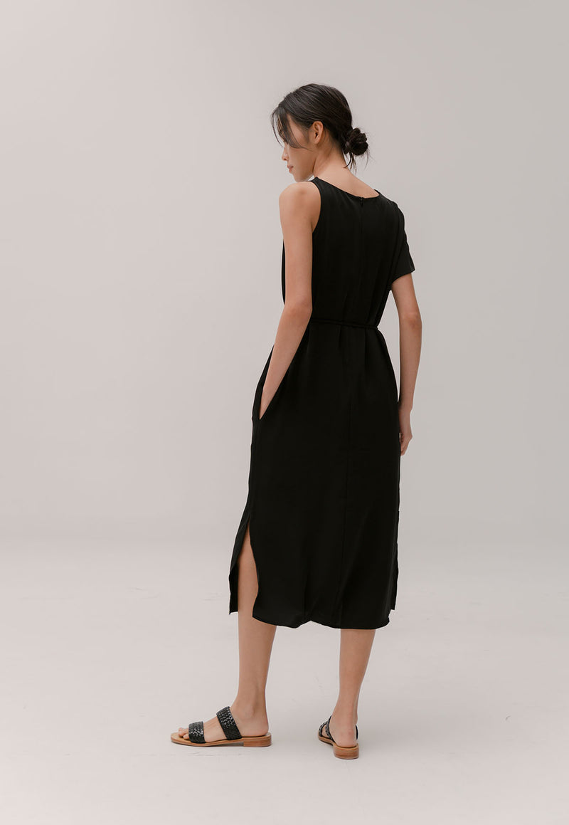 Chloe Drape Neck Asymmetrical Dress in Black Gnue Chloe Drape Neck Asymmetrical Dress in Black Gnue