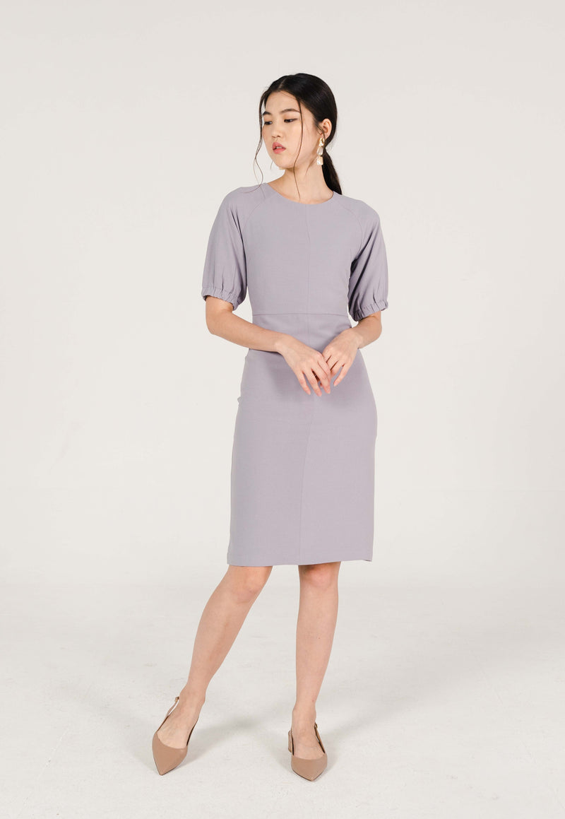 Billy Puff Sleeve Fitted Dress in Lilac