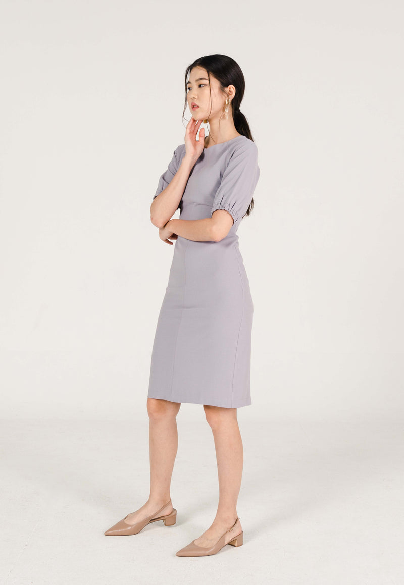 Billy Puff Sleeve Fitted Dress in Lilac