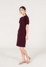 Billy Puff Sleeve Fitted Dress in Wine