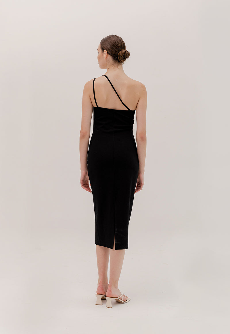 Tia One Shoulder Dress in Black