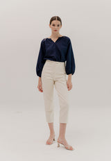 Camille Linen Blouse in Navy