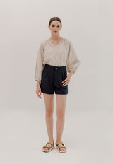 Camille Linen Blouse in Taupe