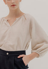 Camille Linen Blouse in Taupe