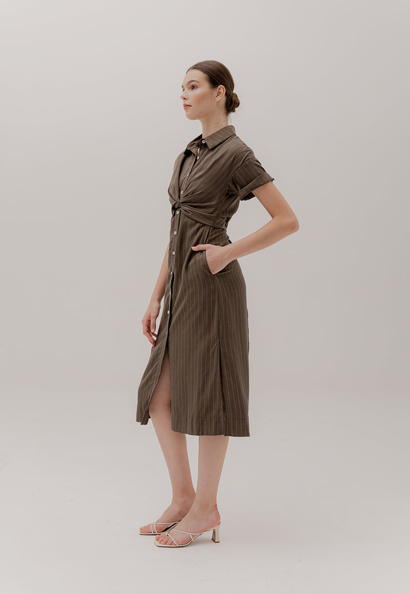 Marissa Wrap Over Lyocell Dress in Khaki Green Gnue Marissa Wrap Over Lyocell Dress in Khaki Green Gnue